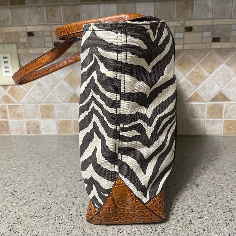 Michael Kors Zebra Print Canvas and Croc Trim Leather Tote Shoulder Handbag - Picture 4 of 16